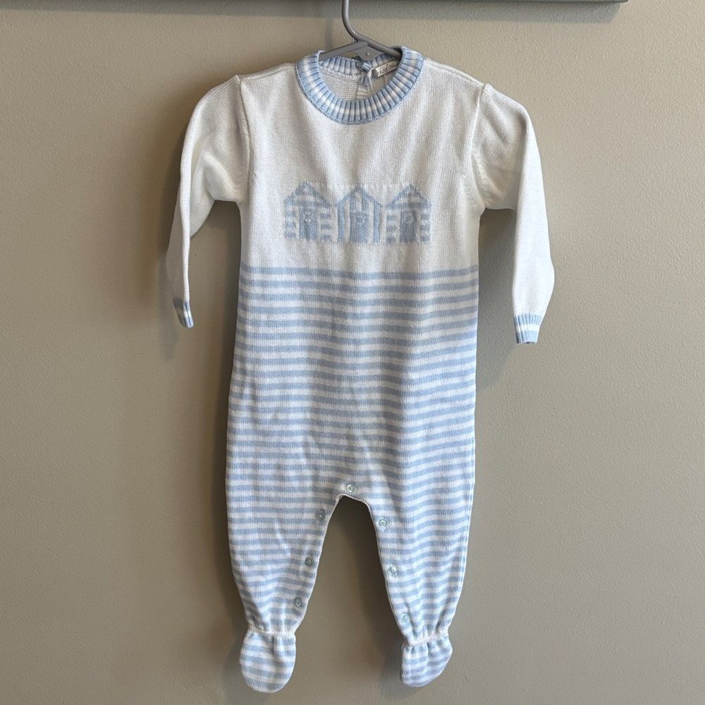 Dr kids newborn Blue and White Striped baby boy knitted outfit size 9 months